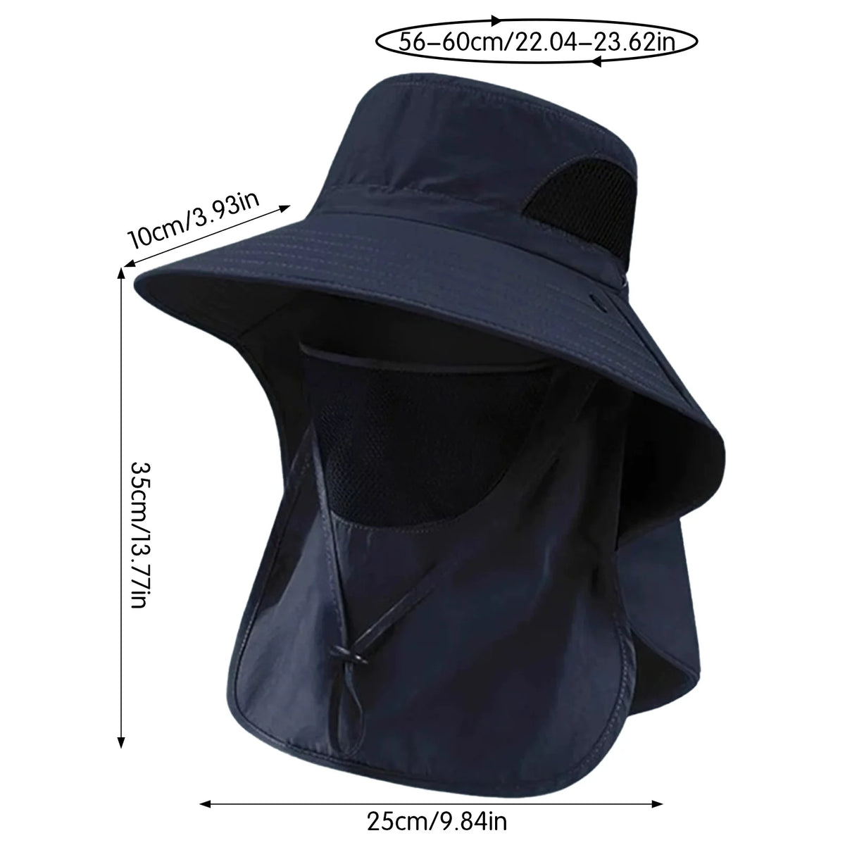 Polyester Sun Fishing Hat With Neck Cover Wide Brim UV Protection Breathable With Chin Strap For Beach Hiking Men Women