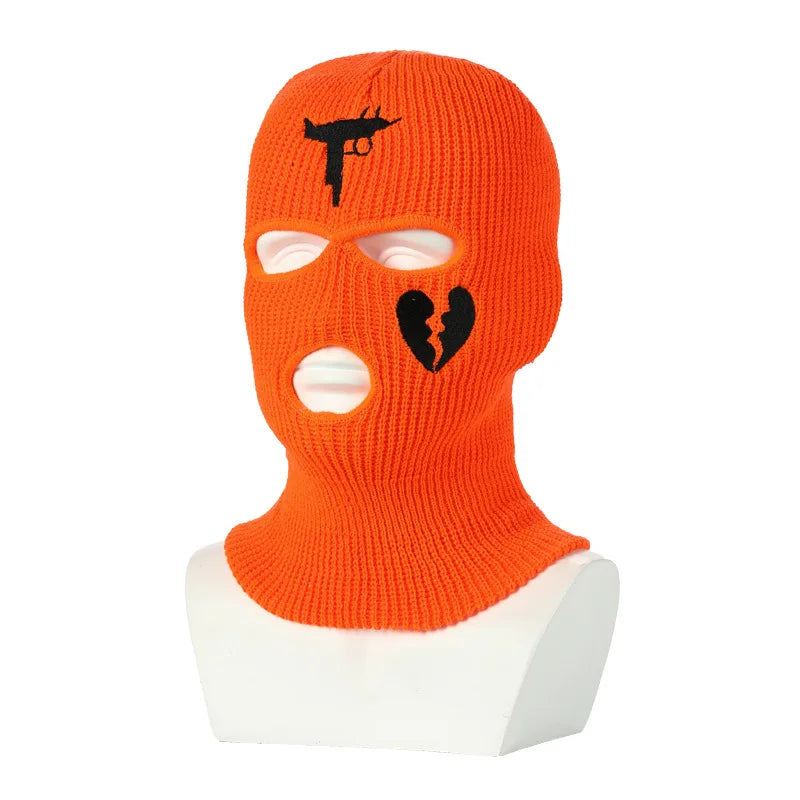 3Holes Winter Warm Unisex Balaclava Mask Hat Embroidery Full Face Mask Knitted Cycling Ski Snowboard Hat Cap Hip Hop Beanie Gift