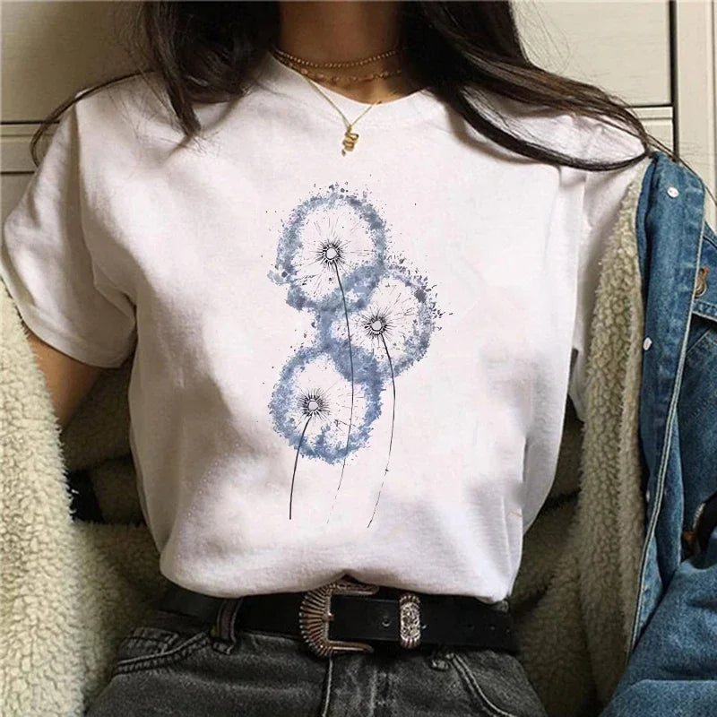 T-shirt Dandelion Fashion Watercolor 90s Short Sleeve Tshirt Spring Summer Female Tee Graphic T Shirt