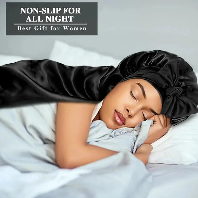 Long Sleep Bonnet for Straight Curly Hair, Extra Large Hair Bonnets for Dreadlock And Braids, Satin Sleeping Caps Night Cap