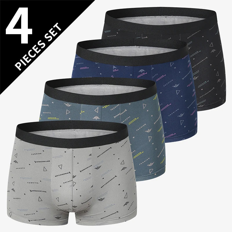 4/5Pcs European and American Size MEN'S Printed Fashion Boyshort Comfortable MEN'S Waist plus Size Underwear Sexy Swimming Trunk