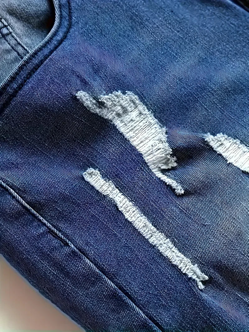 Men'S Distressed Fashion Jeans - Street Style, Comfortable Stretch Denim with Ripped Detail, Versatile for All Seasons, Everyday