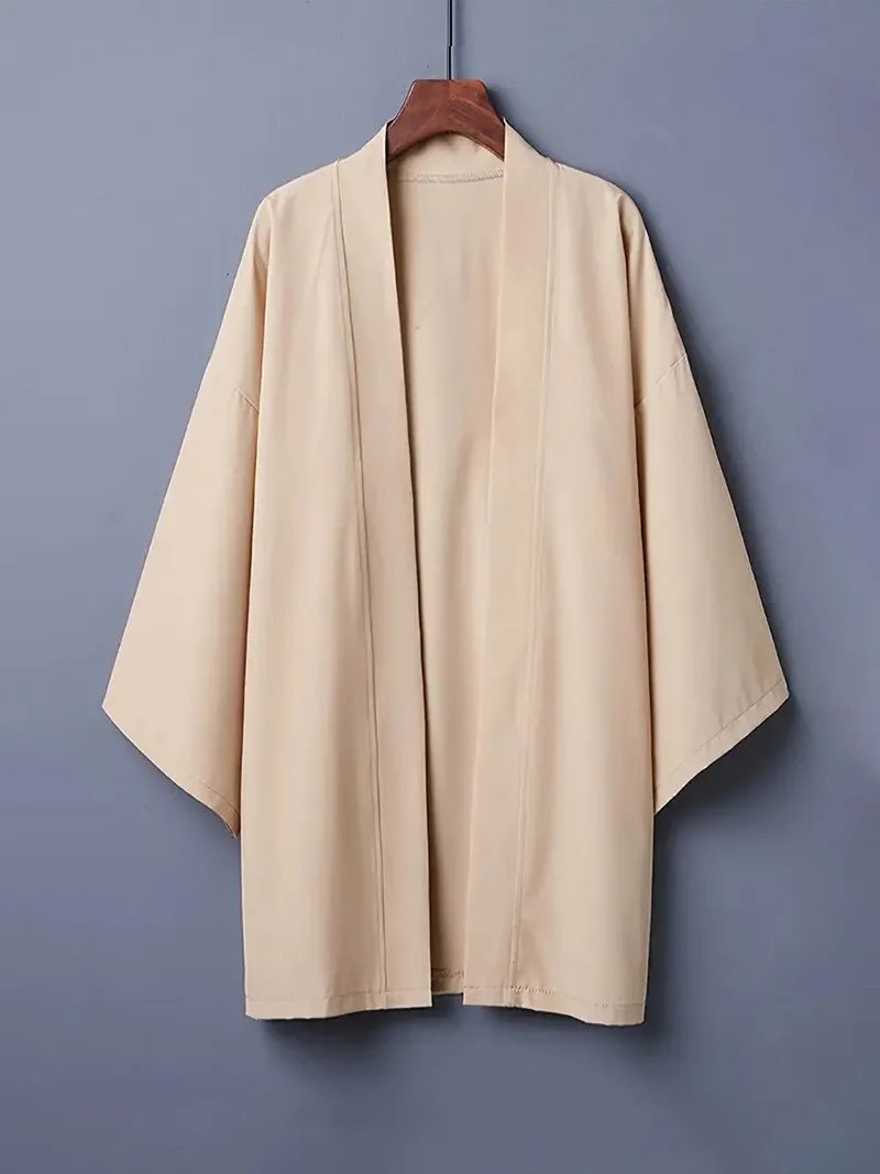 Men's Solid Color Long Sleeve Cardigan Long Kimono Shirt Asian Traditional Wear Yukata Haori Jacket Coat 6 Color Japanese Kimono