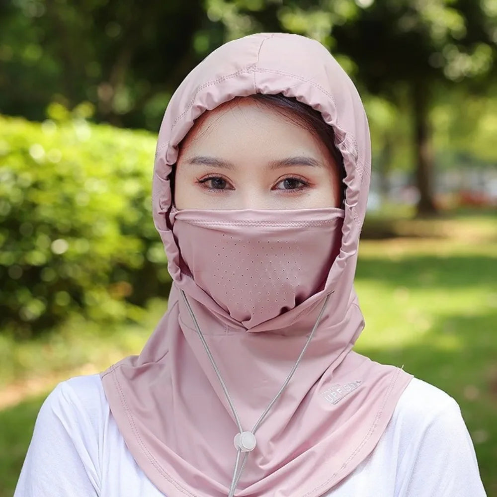 Head Wrap Unisex Beach Cap Summer Anti-UV Sunscreen Hat With Mask Shawl Breathable Ice Silk Pullover Cap