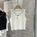 AOSSVIAO 2026 New Waistcoat Women Wear Striped Wide Edge Temperament Summer Top Short Knit Sleeveless Bottom Shirt