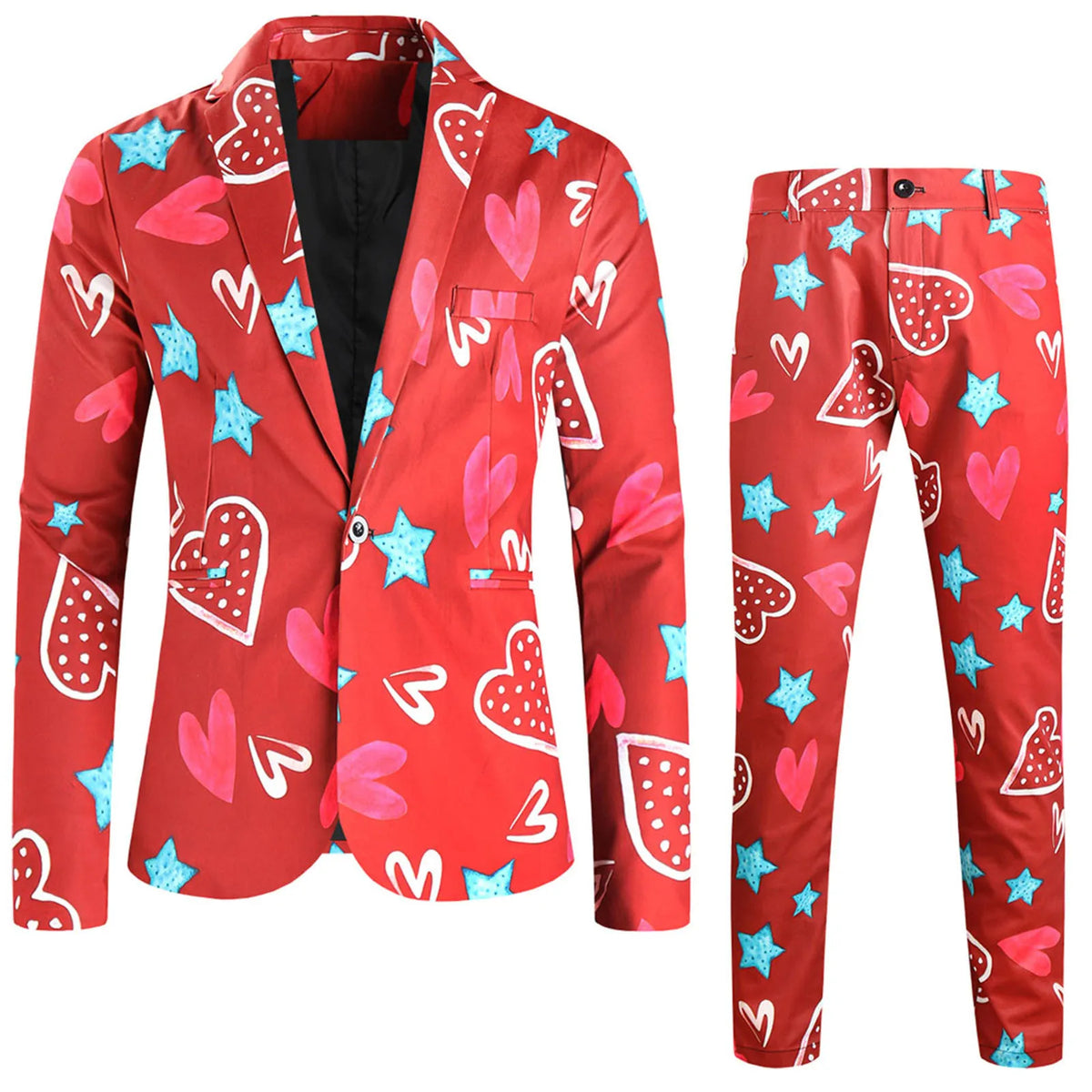 Suit Jacket Mens Two Piece Set Valentine Day Love Printing Dinner Date Suit Jackets Pants Two Piece Suit Male Clothing Hombre