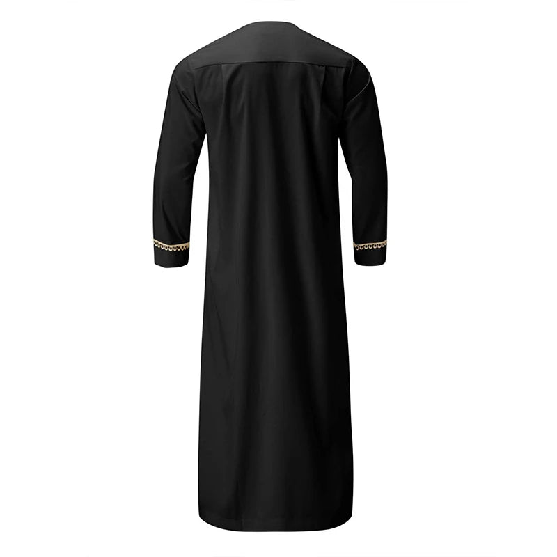Men s Traditional Moroccan Kaftan Robe with Intricate Gold Embroidery Long Sleeves and Loose Fit for Ethnic Style Costume