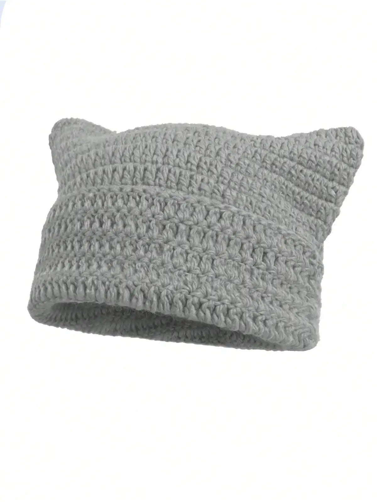Cute Cat Ears Beanie Hats for Women Winter Striped Korean Punk Gothic Y2K Wool Knitted Streetwear Handmade Crochet Bucket Cap