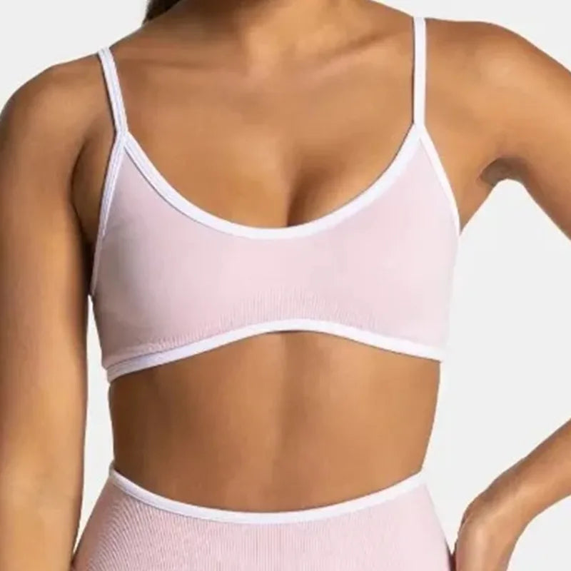 Women Solid Color Gym Sports Bra Summer Yoga Fitness Top Sexy Backless Knit Bra with Chest Cushion Suspender Breathable Bra