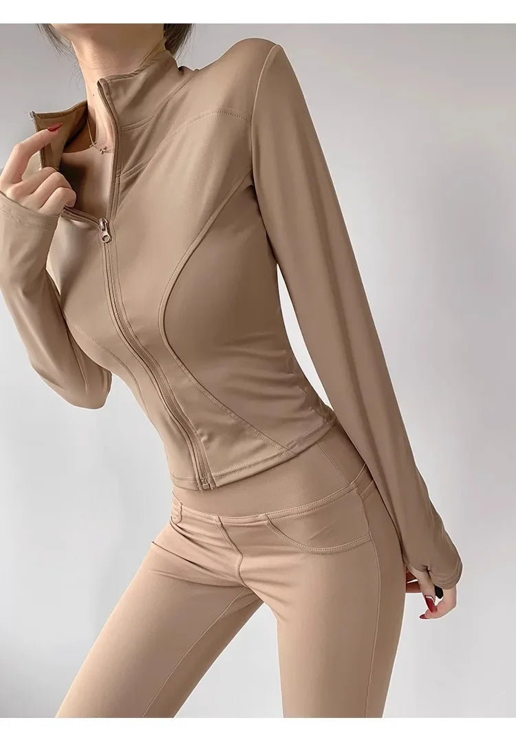 Sun Quick Drying Sports Coat Women's Tight Top Yoga Jacket Long Sleeve Zipper Jacket Running Fitness Women's Jacket S-3XL