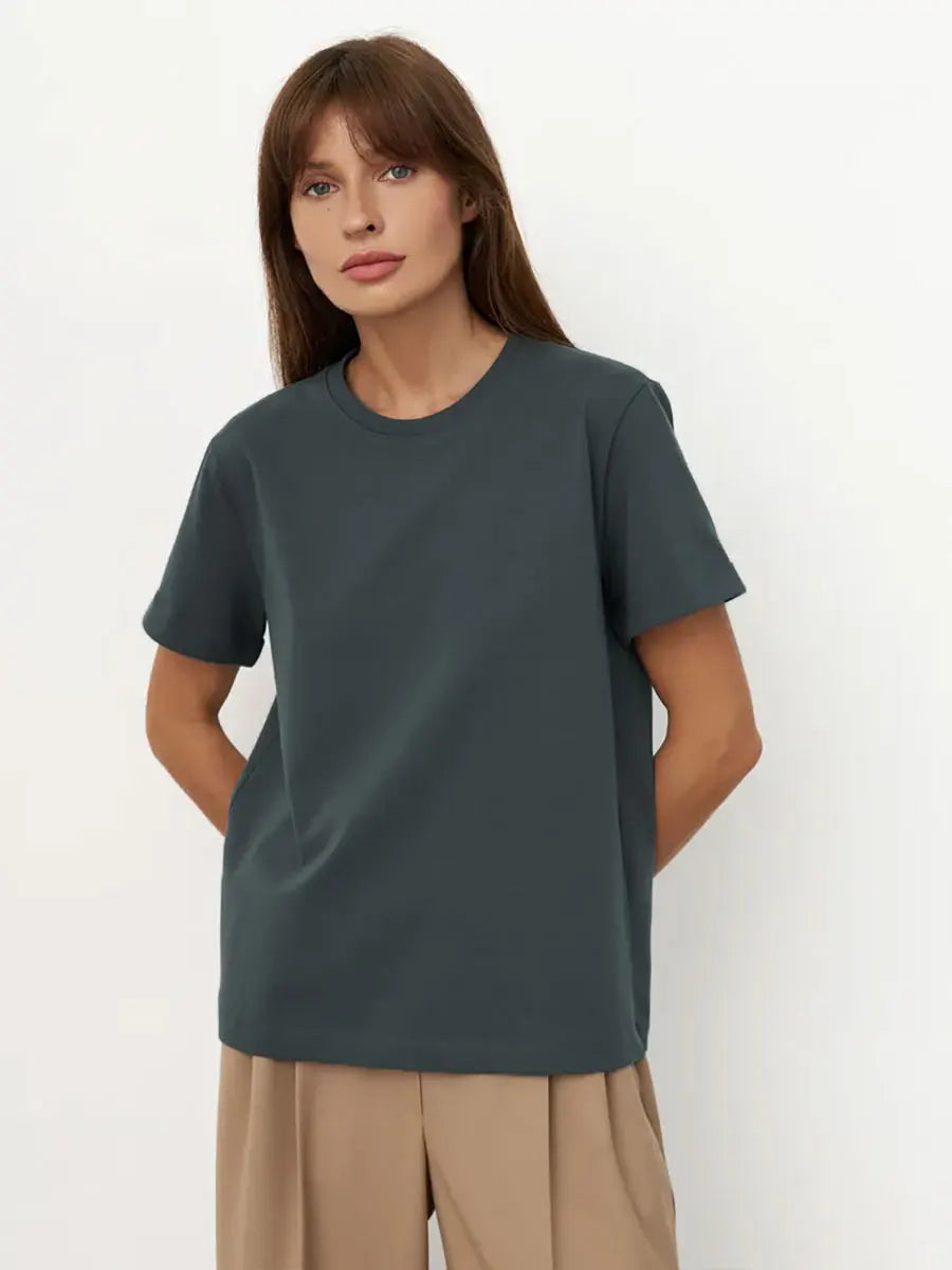 Bornladies Summer 100% Cotton Women's T-shirt Bottoming Basic Fashionable Solid Lady Short Sleeve Loose Tops Shirts 230g/㎡ Tops