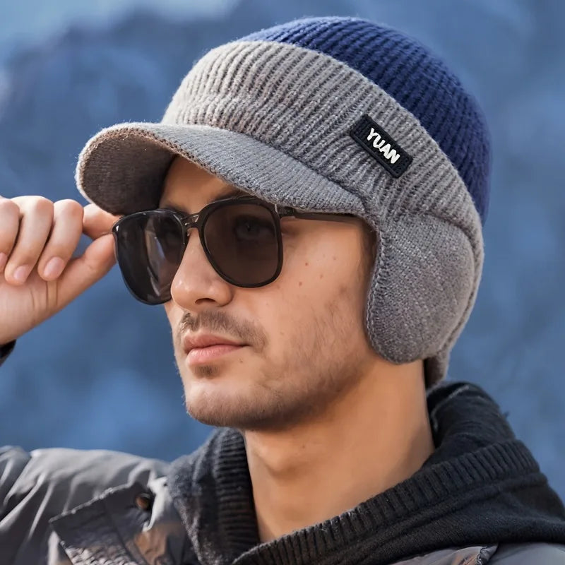 Knit Baseball Cap Winter Thermal Ear Protection Hat Windproof Men Women Outdoor Sports Couples Hats Fleece Block Dual-Tone Hats