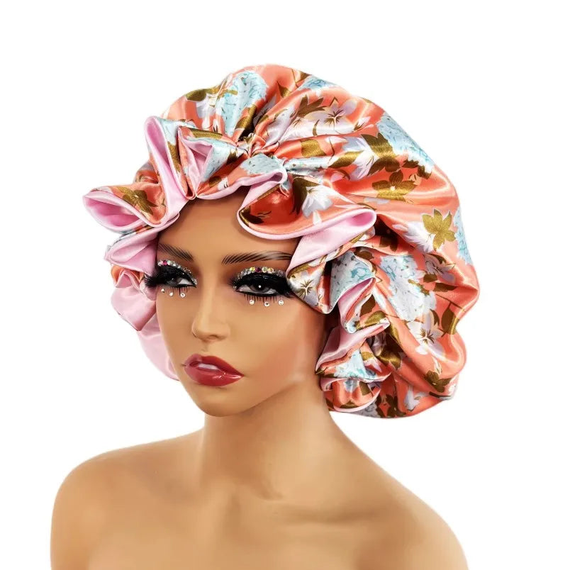 New Satin Bonnet Hat Large Satin Linned Bonnet Sleep Cap Silky Night Sleep Cover Cap Lady Hair Styling