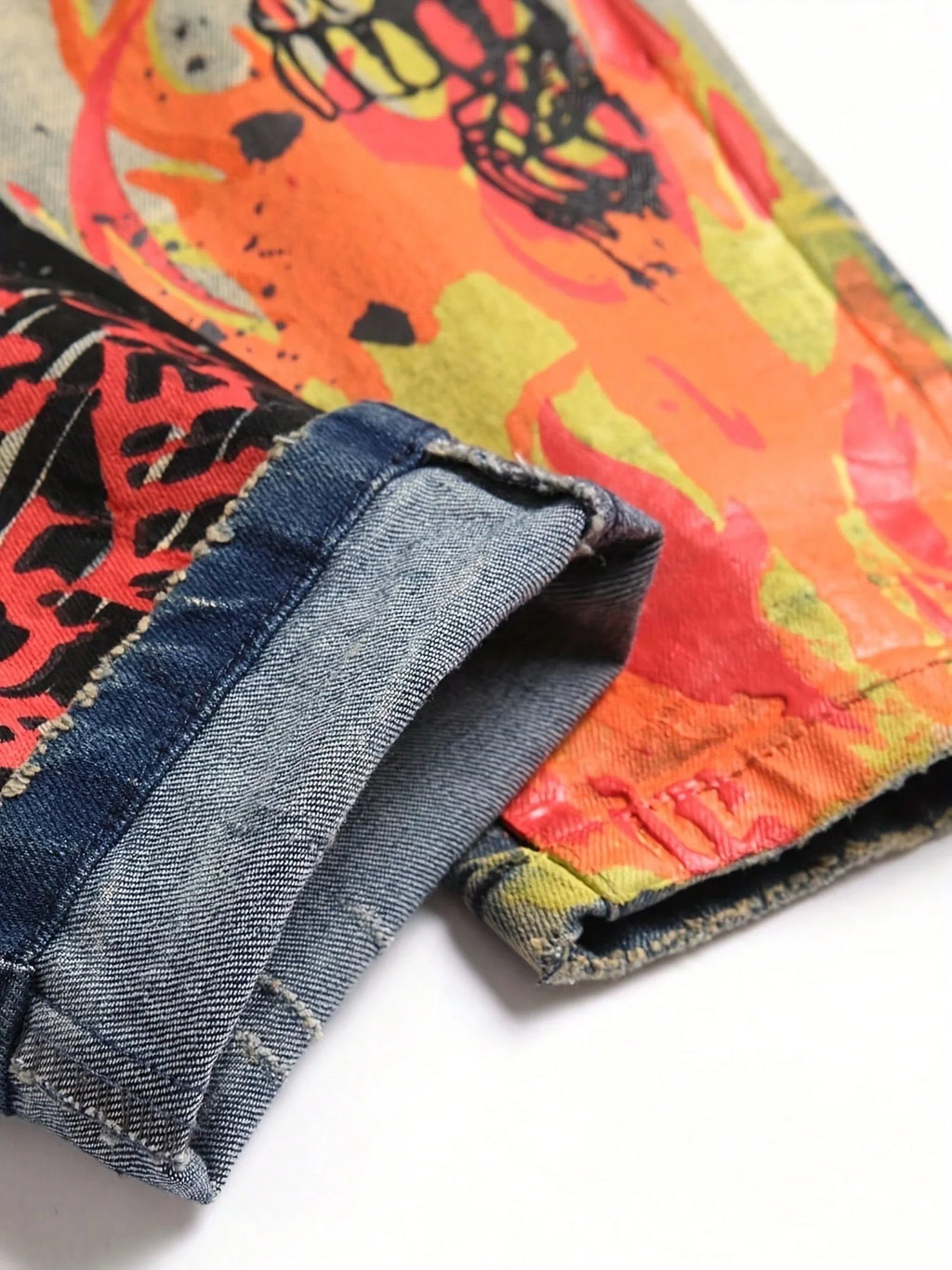 European and American new trend fashion old washed hole printed jeans