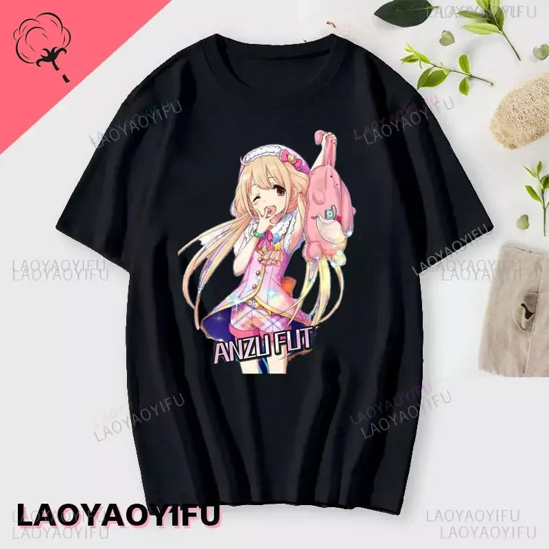 If You Work You Lose - Anzu Futaba Version T-Shirt 2024 New Kawaii Anime Cotton T-shirt Tees for Men Funny cartoon Otaku Tshirt