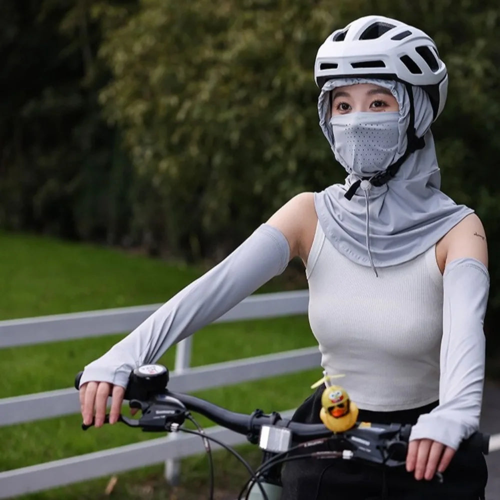 Head Wrap Unisex Beach Cap Summer Anti-UV Sunscreen Hat With Mask Shawl Breathable Ice Silk Pullover Cap