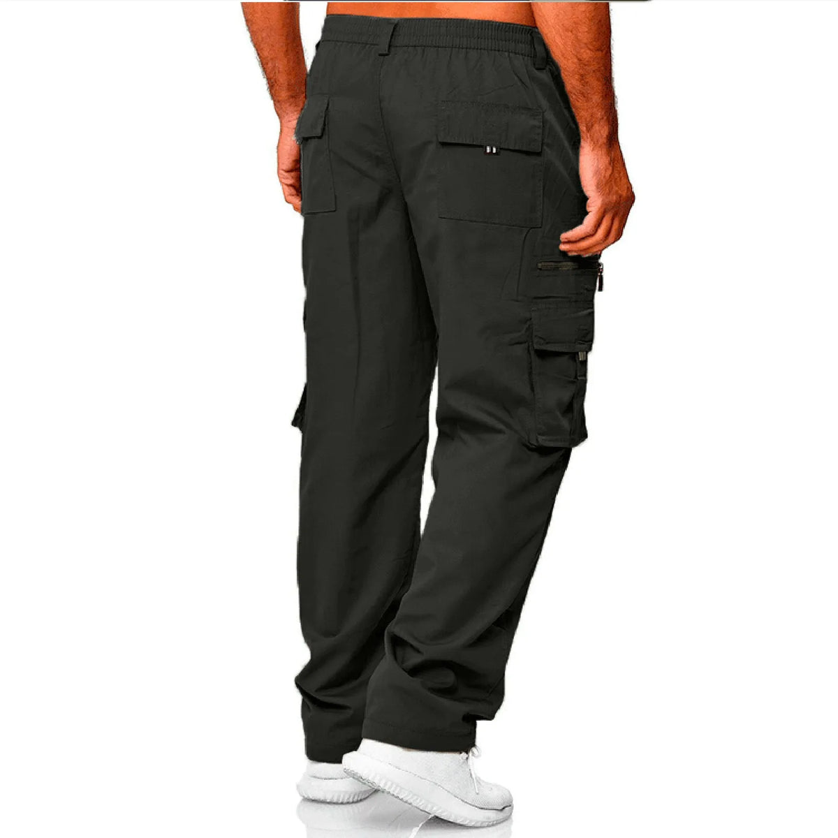 Mens Trousers Popular Casual Slim Fit Solid Color Pocket Cargo Pants Loose Wide Leg Straight Elastic High Waisted Pantalones