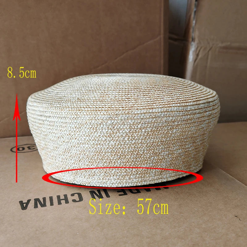 French Beret Hat Women Straw Cap Summer Woven Sun Hat Church Derby Party Hostesses Pillbox Hat Millinery Fascinator Base