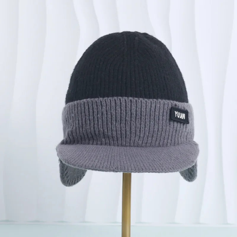 Knit Baseball Cap Winter Thermal Ear Protection Hat Windproof Men Women Outdoor Sports Couples Hats Fleece Block Dual-Tone Hats