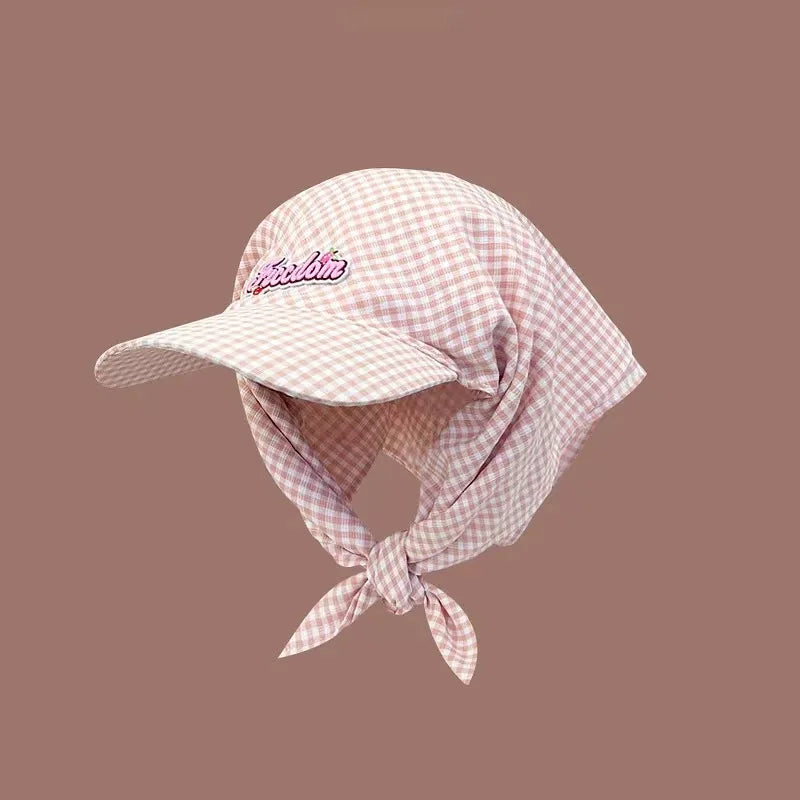 Women's Sunshade Hats Plaid Simple Sweet Personality Fashion Trendy Korean Style Versatile Headwears Outdoor Beach Head Scarfs
