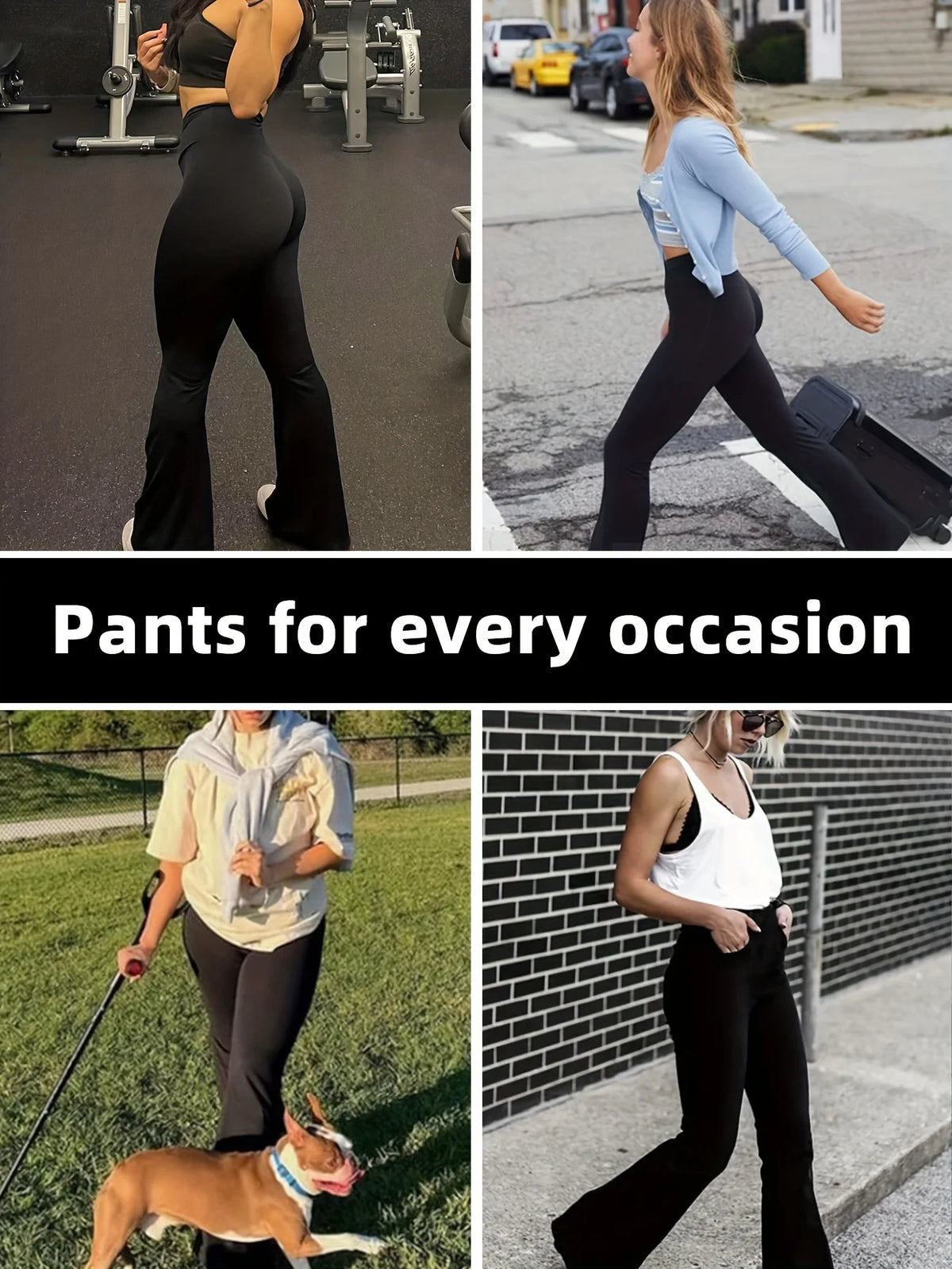 Women's spring and summer high waisted tight fitting flared pants, slim leg long black pants, thin wide leg pants for slim women