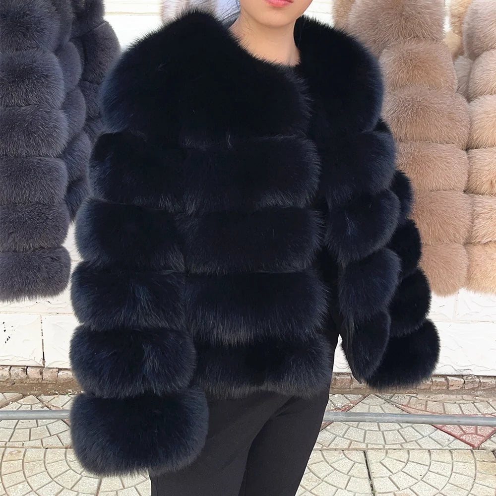 QUEENTINA Fox Fur Coat Real Winter Women'S Fashion Brown 2025 Leather And Skin Clothing Natural New In Coats & Jackets Outerwear