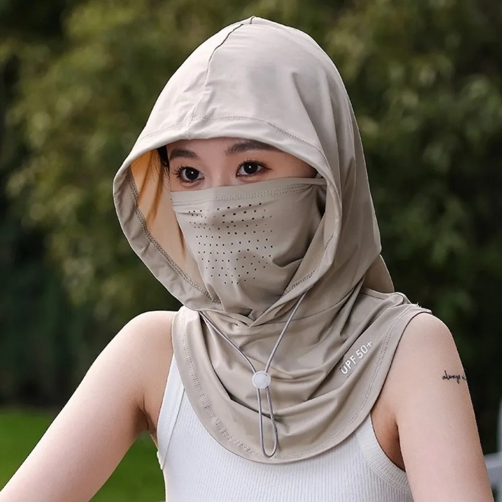 Head Wrap Unisex Beach Cap Summer Anti-UV Sunscreen Hat With Mask Shawl Breathable Ice Silk Pullover Cap