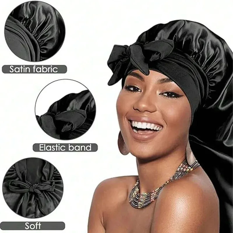Long Sleep Bonnet for Straight Curly Hair, Extra Large Hair Bonnets for Dreadlock And Braids, Satin Sleeping Caps Night Cap