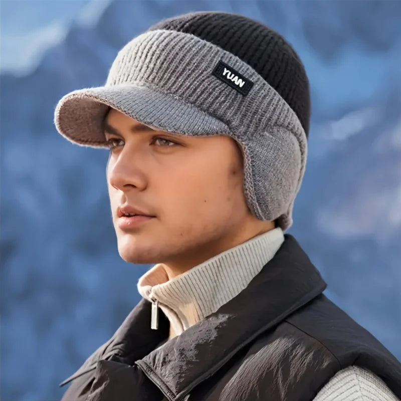Knit Baseball Cap Winter Thermal Ear Protection Hat Windproof Men Women Outdoor Sports Couples Hats Fleece Block Dual-Tone Hats