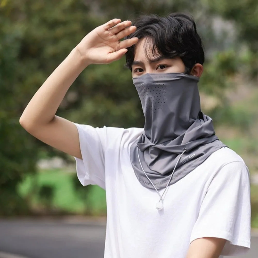 Head Wrap Unisex Beach Cap Summer Anti-UV Sunscreen Hat With Mask Shawl Breathable Ice Silk Pullover Cap