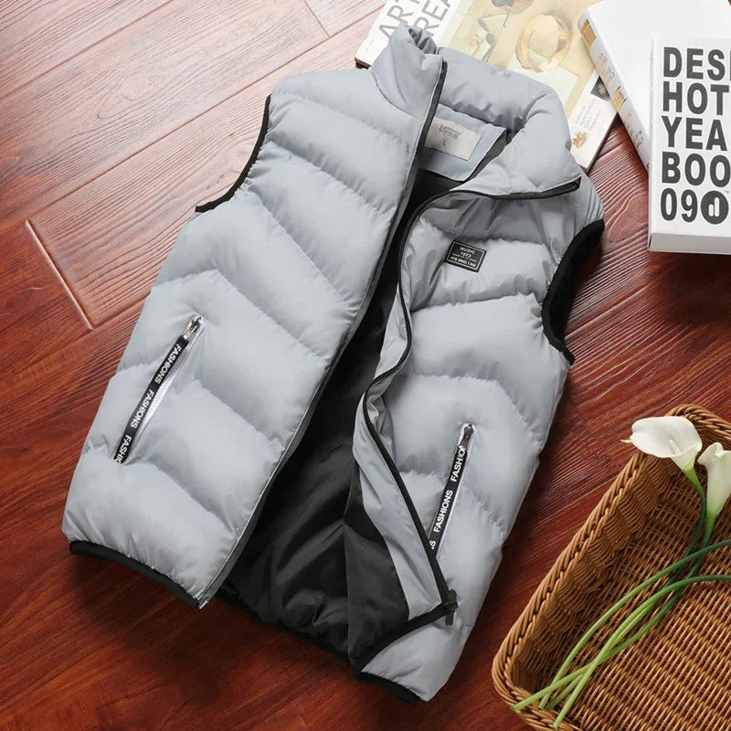 2025 New Puffer Sleeveless Coats Mens Solid Color Down Jacket Winter Warm Vest Jacket Men Waistcoat Outwear Windbreaker Clothing