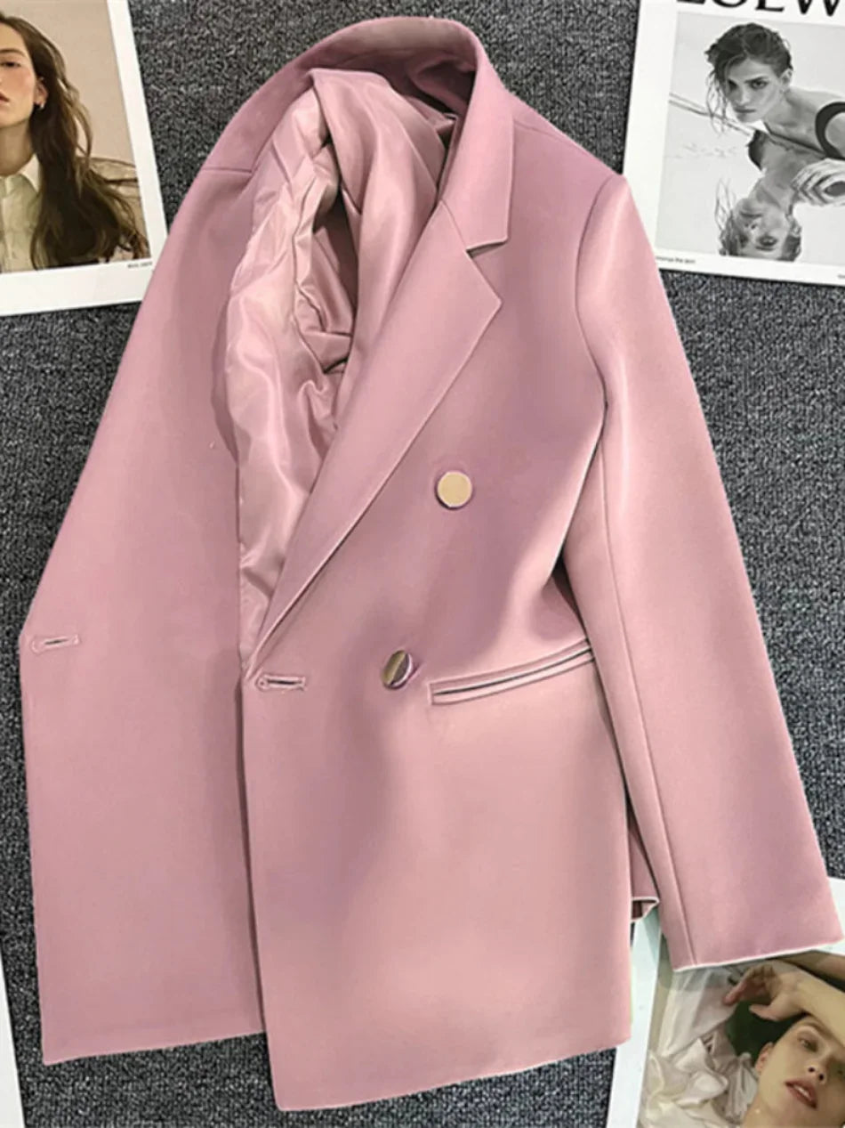 Women Suit Blazer Elegant Coat 2025 Spring Autumn Fashion Korean Blazer Luxury Double Breasted Jacket Solid Ladies Tops Clothes