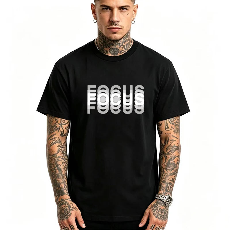 Summer Men's Cotton Blend High Quality Casual Sports Loose Cool Fashion Funny Focus Print Round Neck Short Sleeved T-shirt Tops