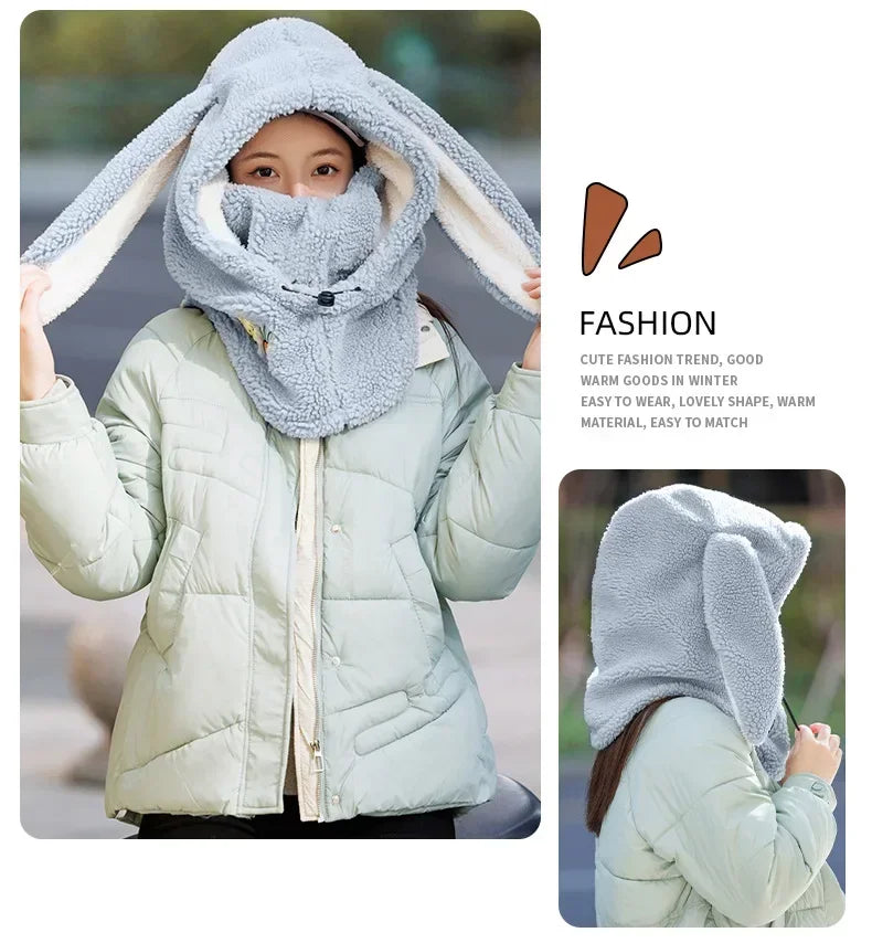 Winter Warm Ski Helmet Cover Comfortable Soft Fleece Skiing Head Warmer Cartoon Cute Rabbit Ear Decorative Helmet Cover Hat