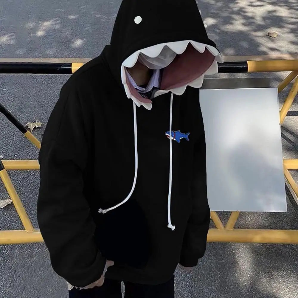 Shark Sweatshirt Women's Blue Hoodies Long Sleeve Shark Shape Couple Pullover Animal Hooded Cartoon Sweatshirt for Men Women