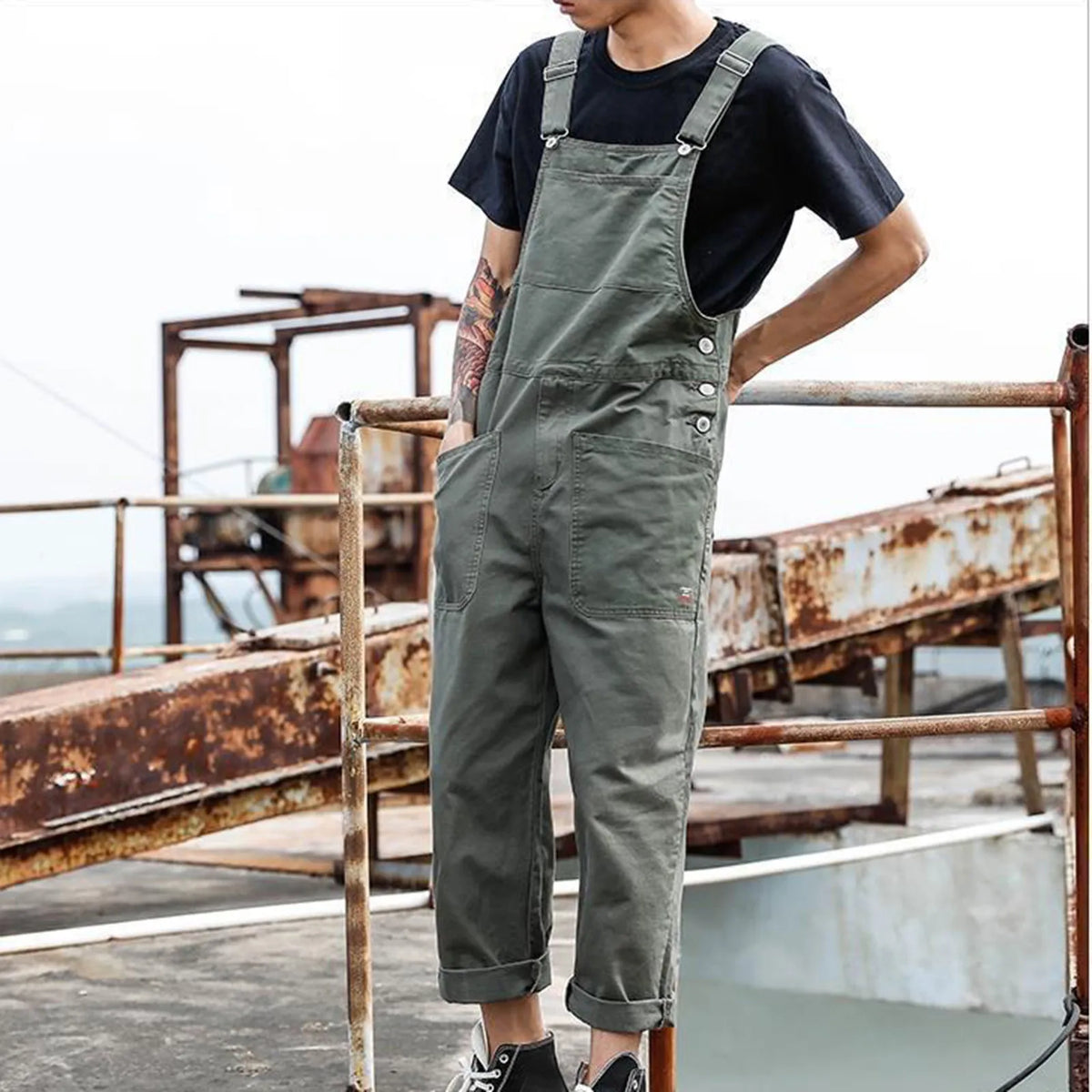 Lightweight Overalls With Pockets Men'S Bib Overalls Fashion Relaxed Fit Casual Jumpsuit Cotton Denim Trousers Daily Wear