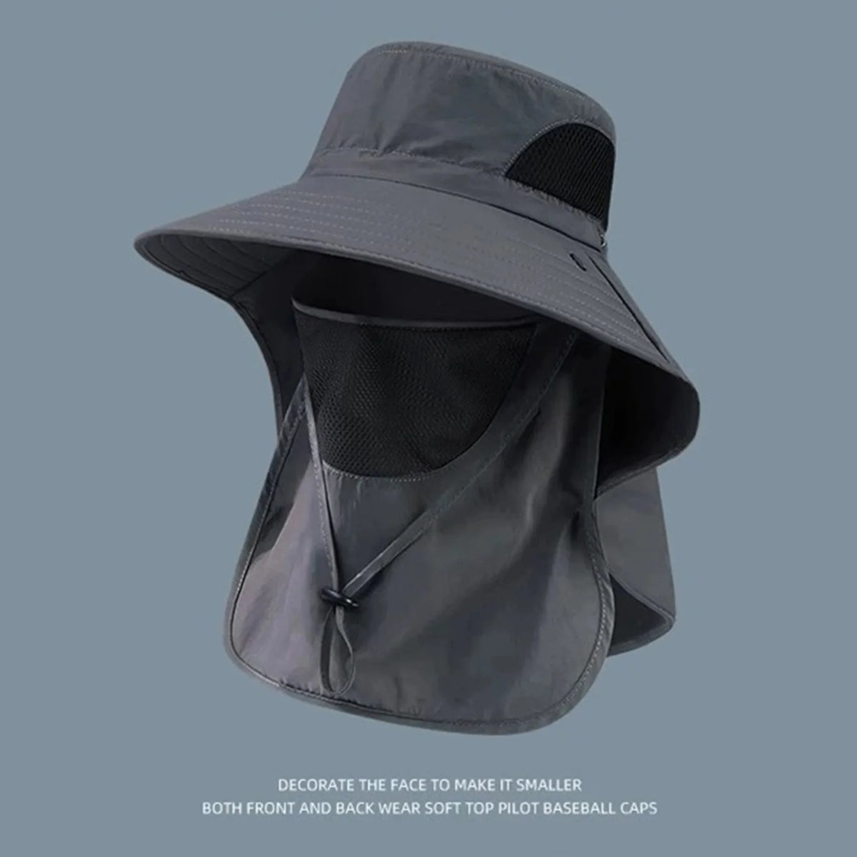 Polyester Sun Fishing Hat With Neck Cover Wide Brim UV Protection Breathable With Chin Strap For Beach Hiking Men Women