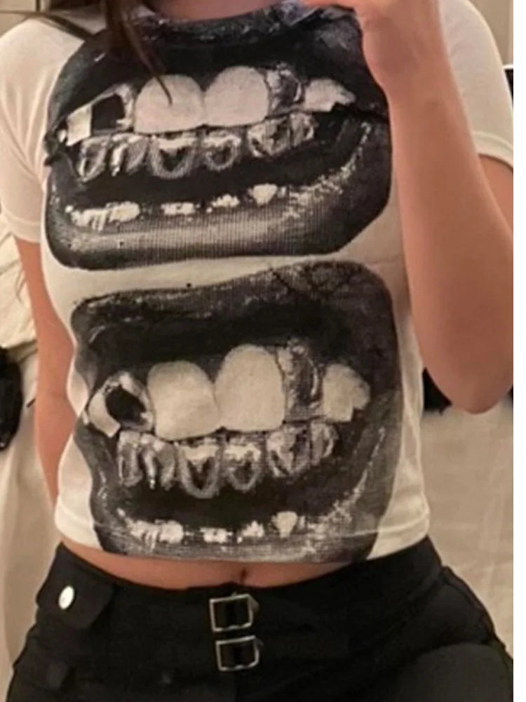 Punk Y2K Baby Short Sleeve Top Gothic Street T-shirt Women's Leisure Basic T-shirt Women's 2024 Summer Top E Girls' Gothic EMO