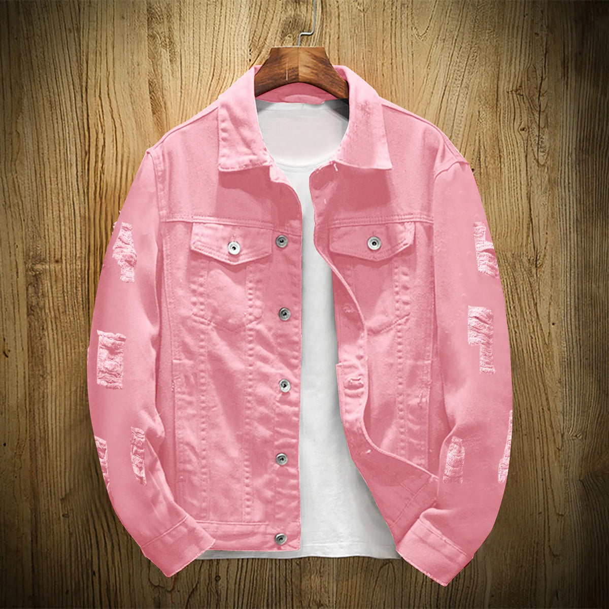 Mens Casual Denim Jacket Spring Autumn Vintage Solid Color Lapel Denim Coat Tops Streetwear Hole Denim Outerwears Coats For Men