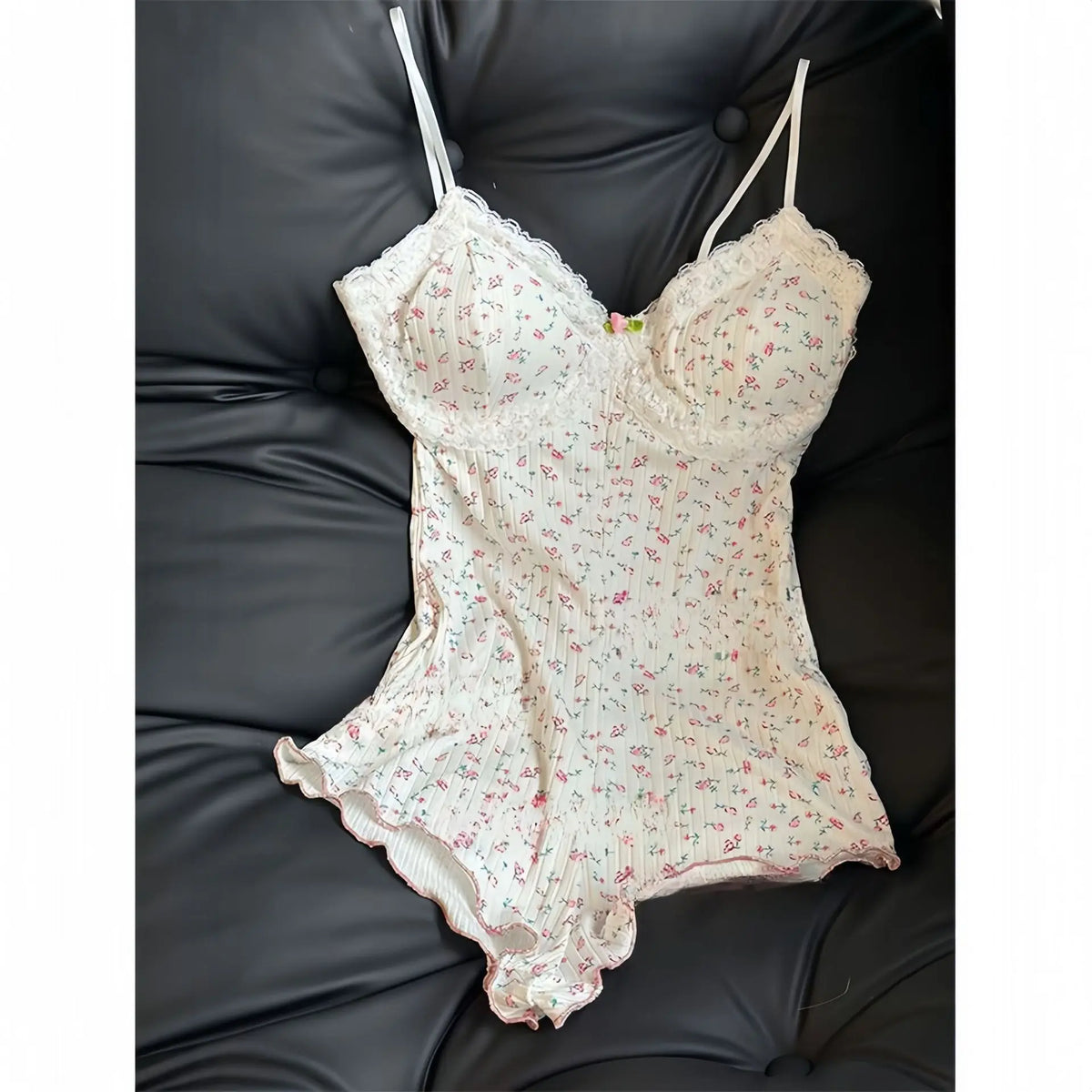 Women Sexy  Floral Print Bodysuit Lace Trim Sleeveless Slim Fit Leotard Summer Jumpsuit Romper Sexy Underwear Nightwear Lingerie