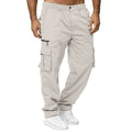 Mens Trousers Popular Casual Slim Fit Solid Color Pocket Cargo Pants Loose Wide Leg Straight Elastic High Waisted Pantalones