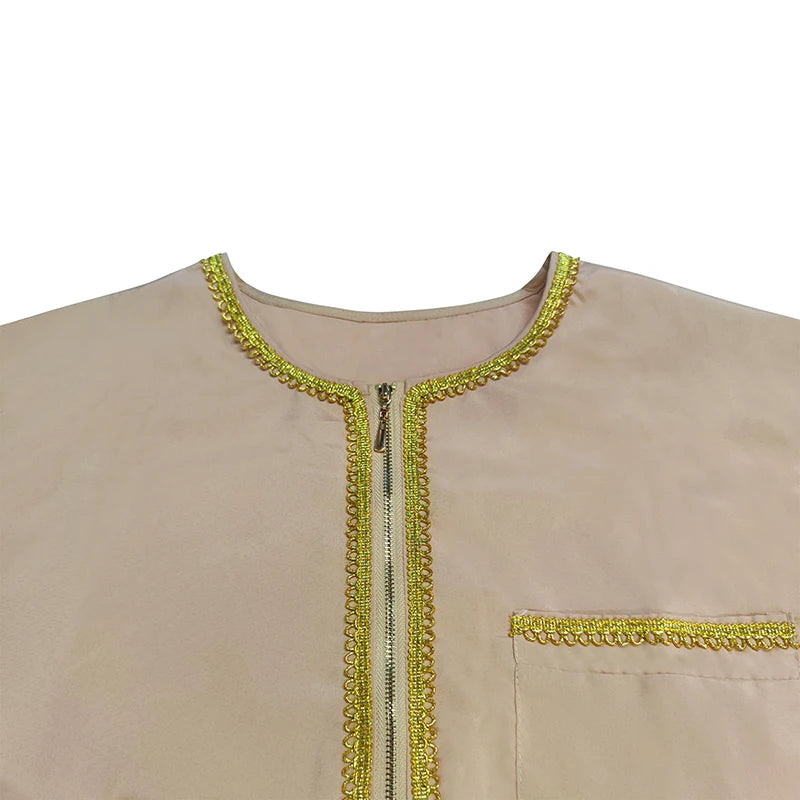 Men s Traditional Moroccan Kaftan Robe with Intricate Gold Embroidery Long Sleeves and Loose Fit for Ethnic Style Costume