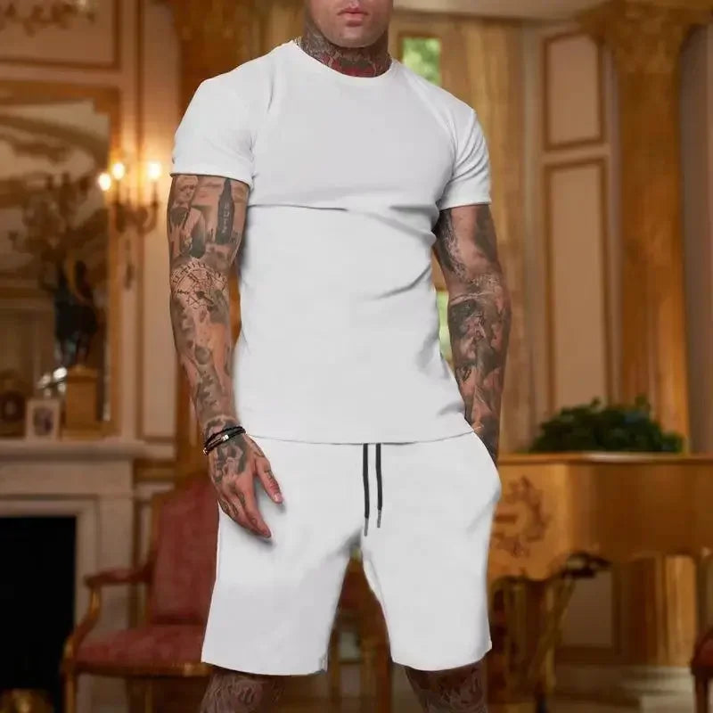 2025 summer new men's breathable sportswear short sleeved t-shirt and shorts set popular quick drying clothing