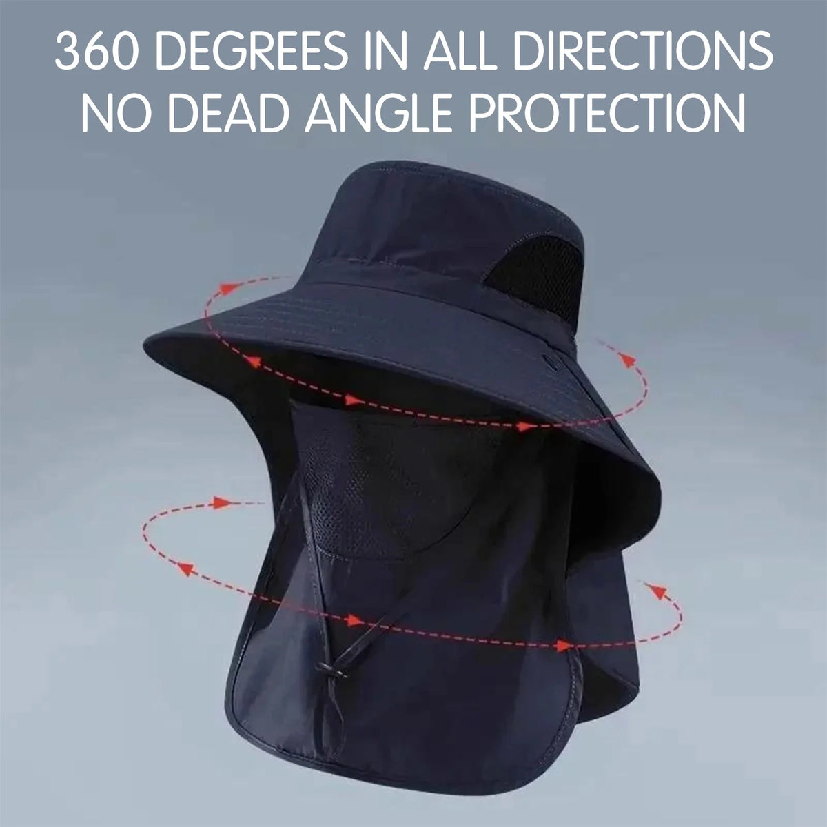 Polyester Sun Fishing Hat With Neck Cover Wide Brim UV Protection Breathable With Chin Strap For Beach Hiking Men Women