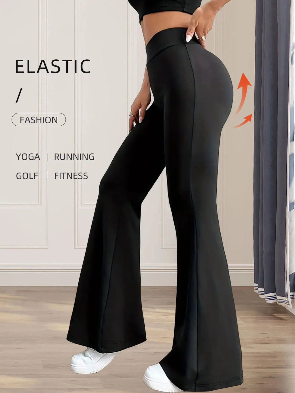 Women's spring and summer high waisted tight fitting flared pants, slim leg long black pants, thin wide leg pants for slim women