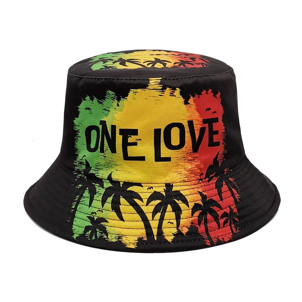 Europe and America Retro Nostalgic 90s Tape Pattern Bucket Hat Female Double Sided Spring and Summer Outdoor Sunscreen Sun Hat