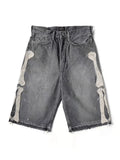 Retro Denim Shorts Y2k Casual Embroidered Bone Denim Shorts