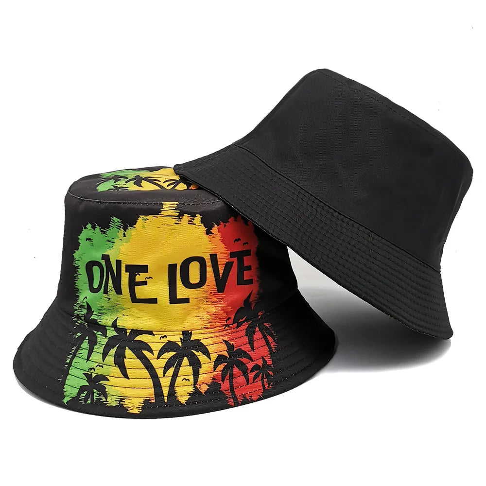 Europe and America Retro Nostalgic 90s Tape Pattern Bucket Hat Female Double Sided Spring and Summer Outdoor Sunscreen Sun Hat