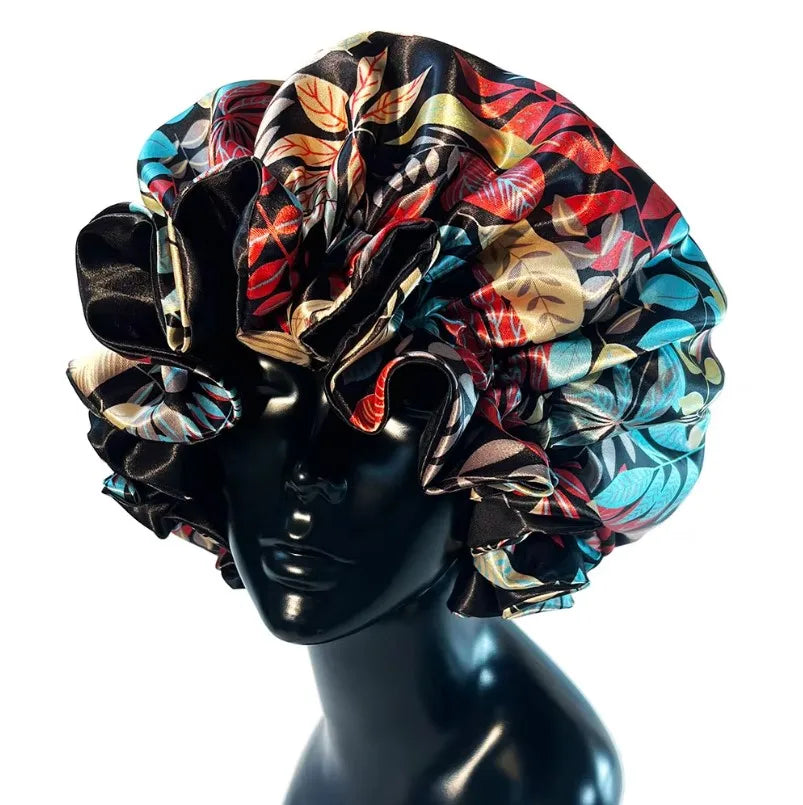 New Satin Bonnet Hat Large Satin Linned Bonnet Sleep Cap Silky Night Sleep Cover Cap Lady Hair Styling