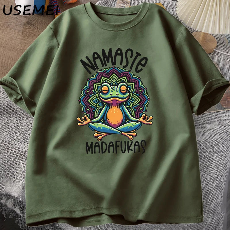 Funny Yoga T Shirt Frog Self Care T-Shirt Cotton Short Sleeve Positive Cottagecore Namaste Tee Men Women Mens Clothes Streetwear